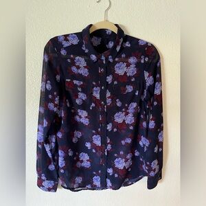 Sheer Floral Button-down Long-sleeve